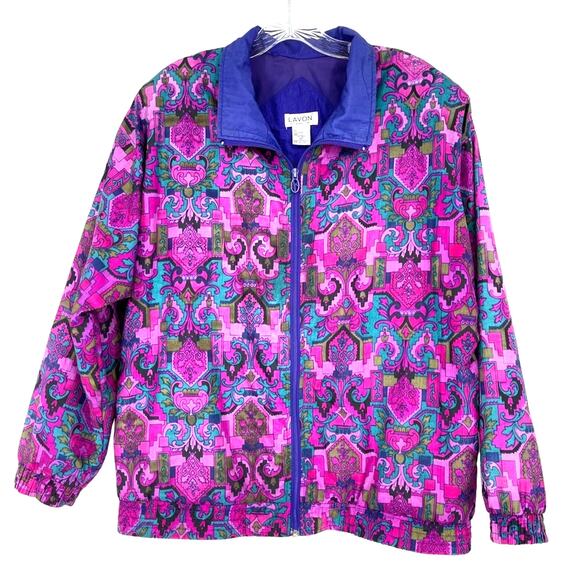 Lavon by Cheerful Group Track Pattern Jacket 90s Windbreaker Large Vintage Y2K - Picture 1 of 16